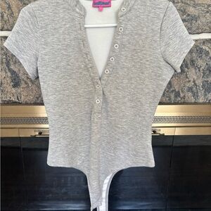 Edikted Gray Button-Up Bodysuit